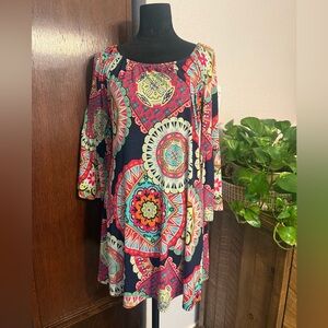 Boho Floral Medallion Print Women's Top - Navy Multicolor